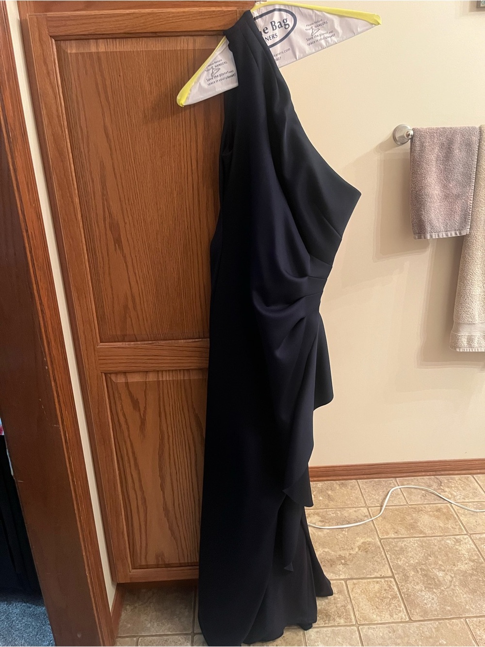 Xscape One-Shoulder Navy Ruffle Gown - Picture 4 of 6